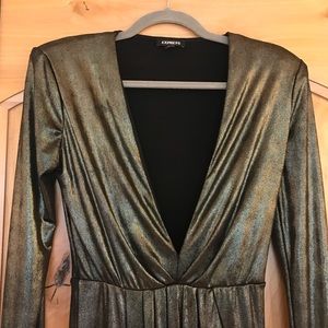 Express Deep V Cut Silver Metallic Party Dress